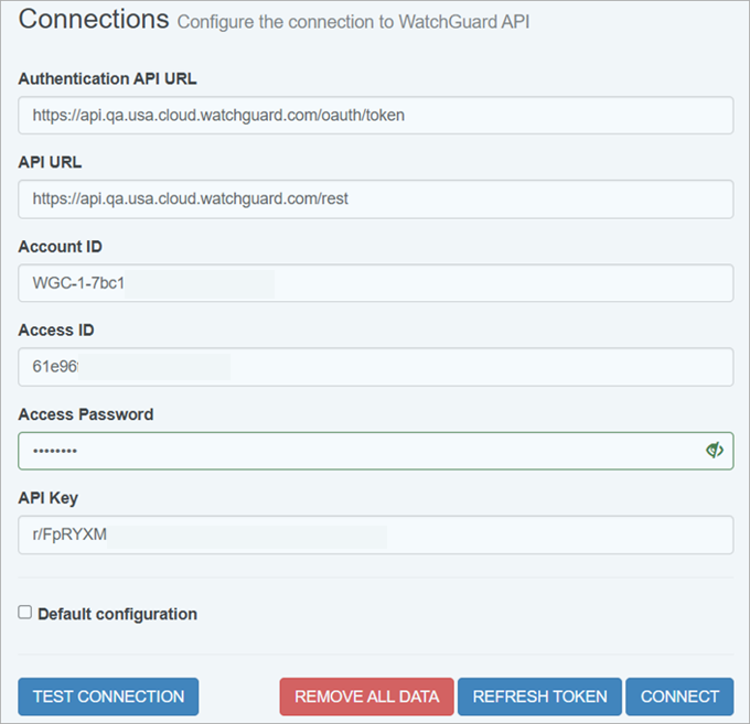 Screen shot of the Endpoint Security Plug-in for Kaseya VSA Connections page