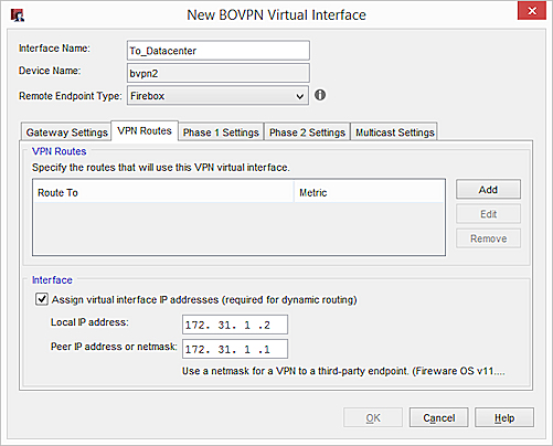 Screen shot of VPN routes