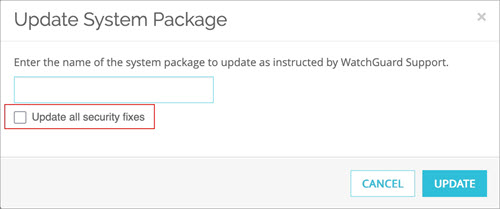 Screenshot of the Update System Package dialog box in Dimension