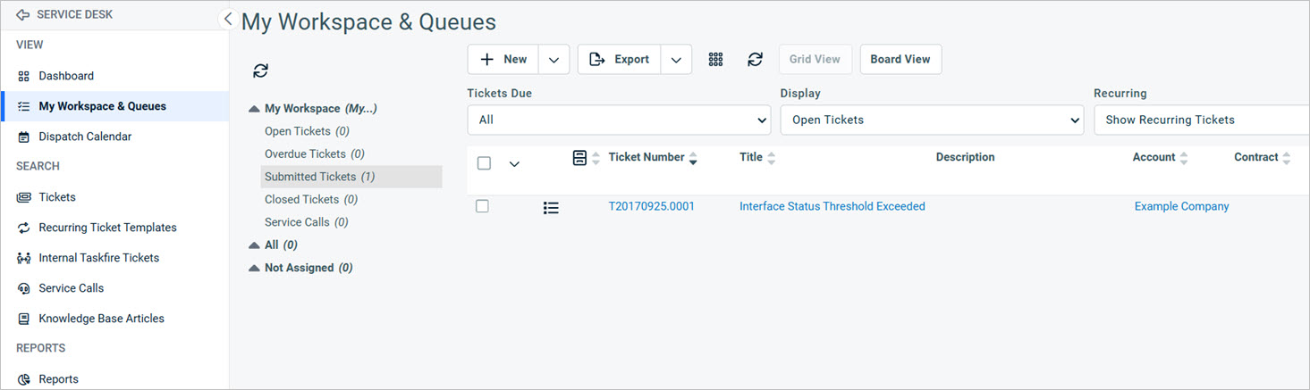 Screen shot of the Tickets tab