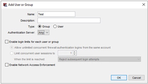Screen shot of the Add Authentication User or Group dialog box.
