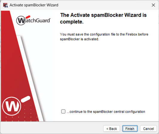 Screen shot of the spamBlocker Wizard activation complete page