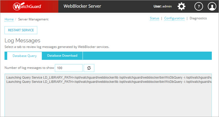 Screenshot of the diagnostic options.