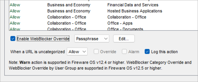 Screen shot of Enable WebBlocker Override check box