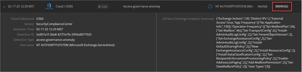 Screen shot of MDR portal Detection details