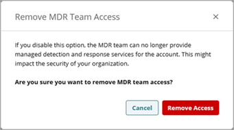 Screen shot of Remove MDR Team Access dialog box