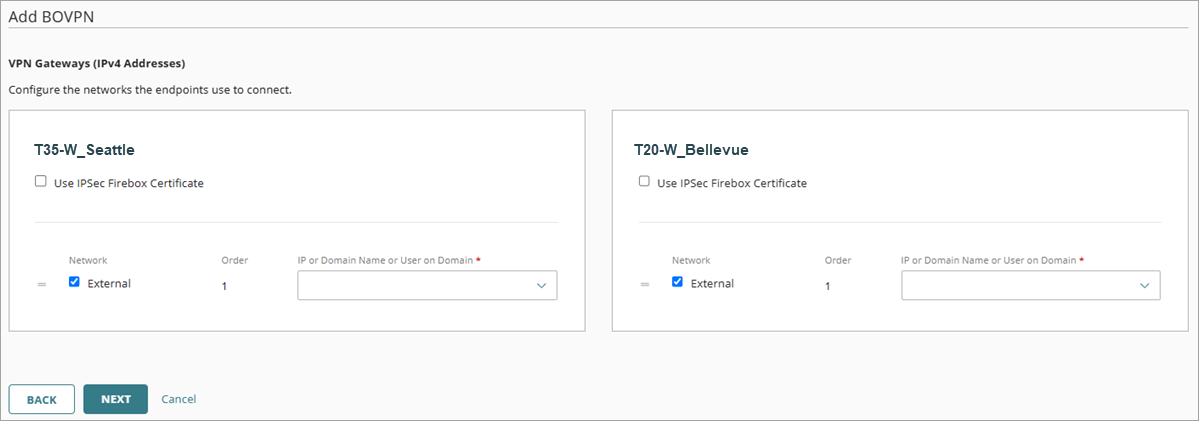 Screen shot of the VPN Gateways settings