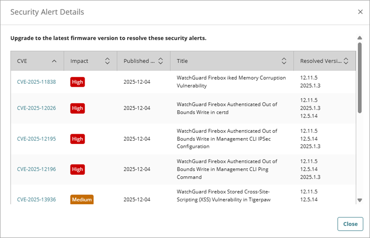Screenshot of the Security Alert Details page