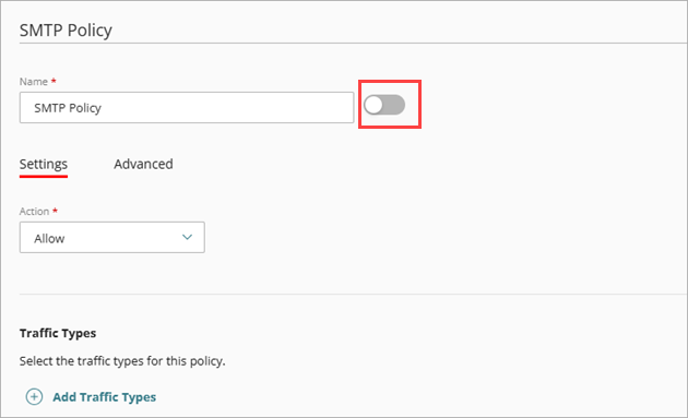 Screenshot of the policy page with the enable/disable toggle highlighted.
