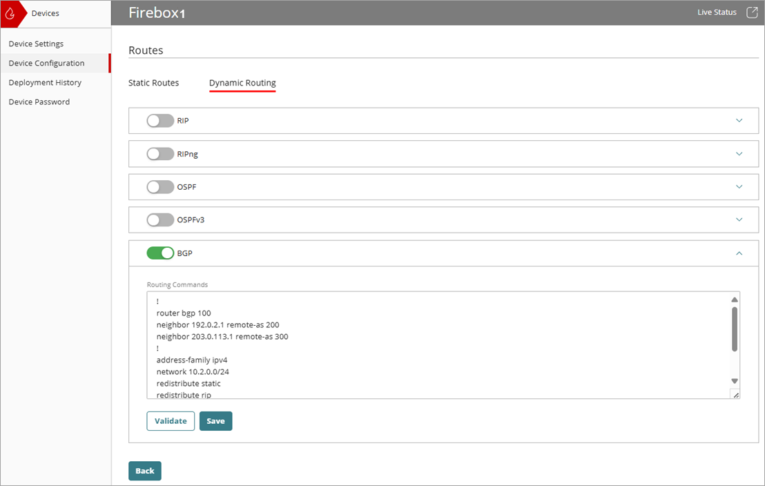 Screen shot of dynamic routing and enable the BGP protocol.