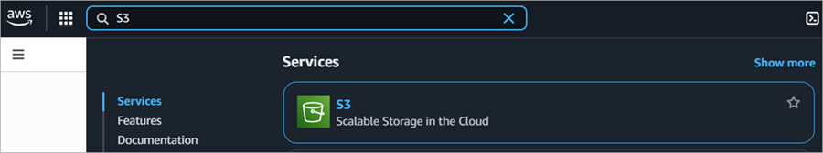 Screenshot of the S3 Service option in the AWS Management Console