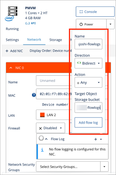 Screenshot of the flog log details in IONOS Cloud