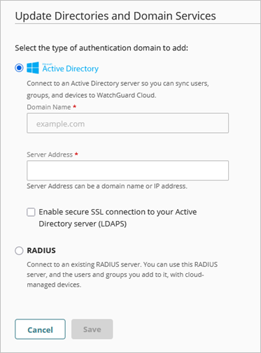 Screenshot of the Add Servers section of the Update Authentication Domain page.
