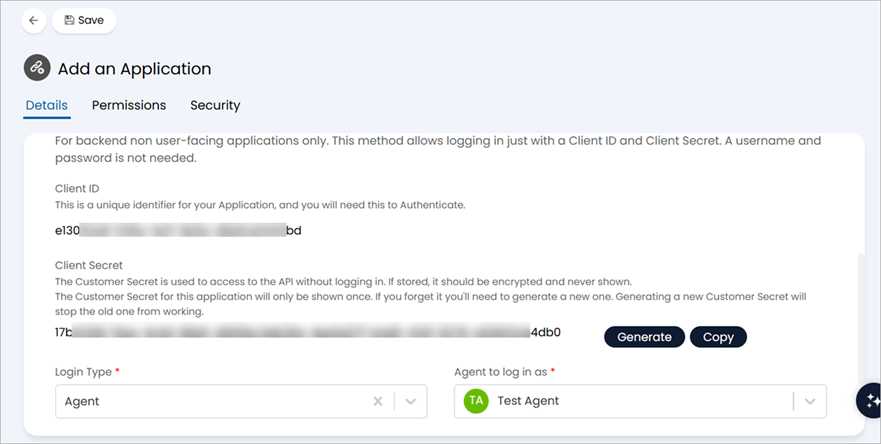 Screenshot of the HaloPSA Add an Application page