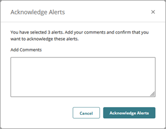 Screen shot of the PSA ticketing Acknowledge Alerts dialog box