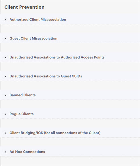 Screen shot of the Client Prevention options