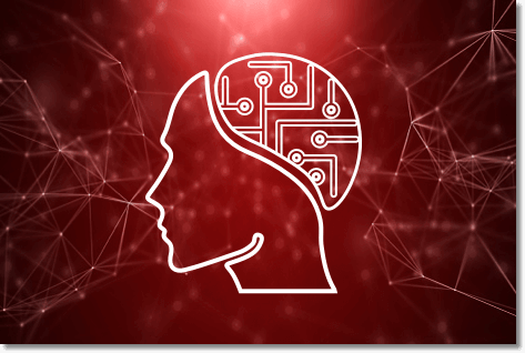 IntelligentAV icon of a white face with a circuit board brain
