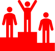 Figure a bastoncino rosse su un podio di premiazione per il 1°, 2° e 3° posto
