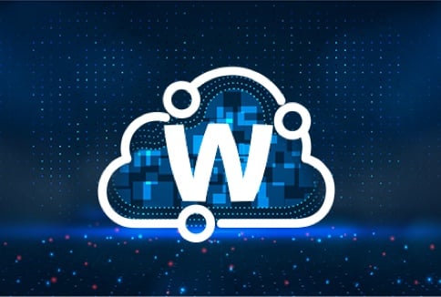 WatchGuard Cloud icon against a dark blue pixelated background
