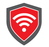 Red Shield with white wi-fi symbol on top