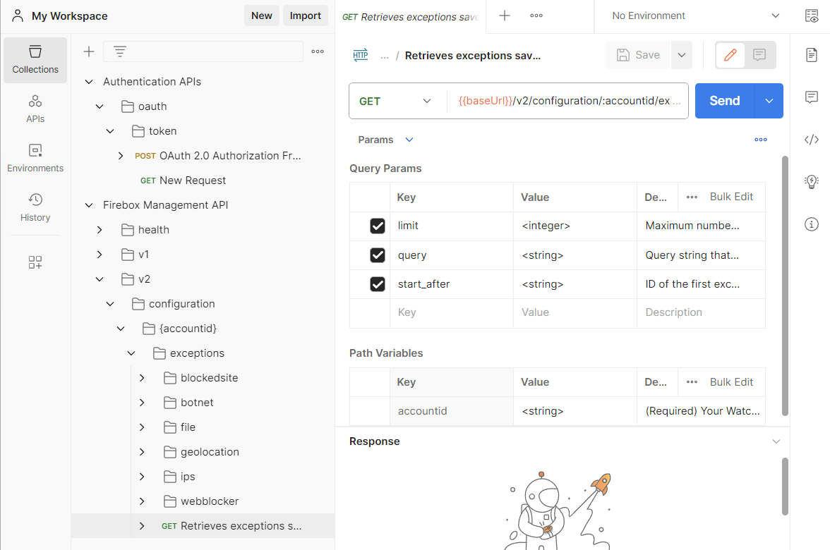 Screen shot of a collection and request in Postman