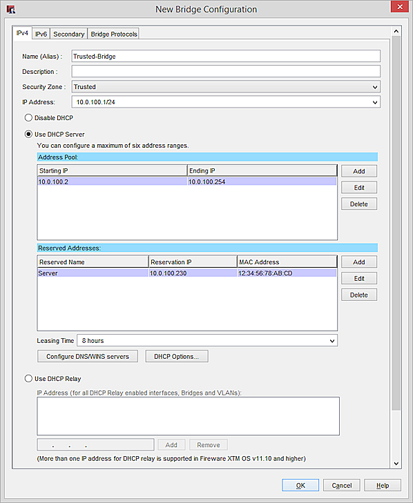 New Bridge Configuration dialog box