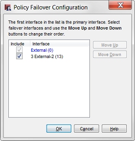 Policy Failover Configuration dialog box