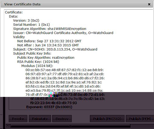 Capture d'écran de la boîte de dialogue Afficher les données du certificat