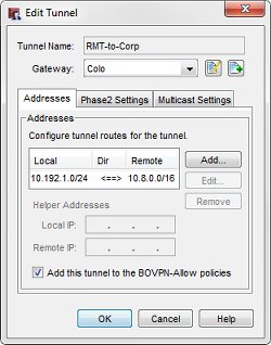 Capture d'écran de la configuration du tunnel RMT-vers-Colo dans le petit bureau (RMT)