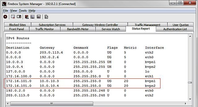 Capture d'écran de la table des Routes IPv4