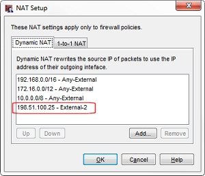 Capture d'écran de la page de configuration NAT Dynamique