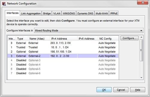 Capture d'écran de la boîte de dialogue Configuration du réseau