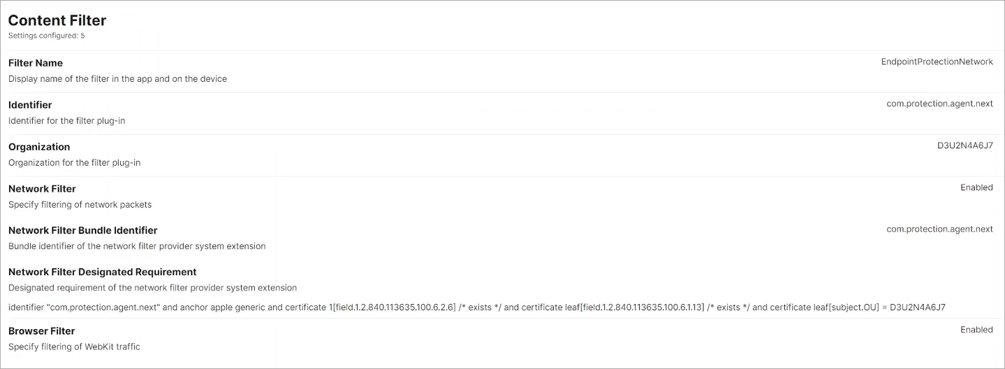 Screen shot of Jamf Pro, Configuration Profiles > Content Filter