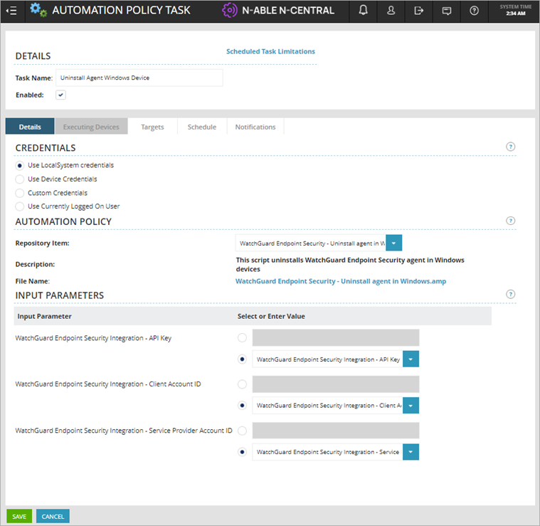 Screen shot of N-Central, Automation Policy Task, Repository item