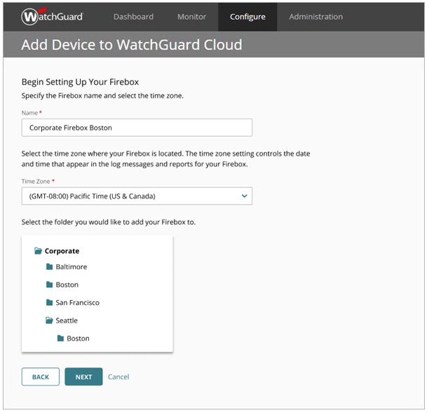 Screen shot of the Device Name and Time Zone settings