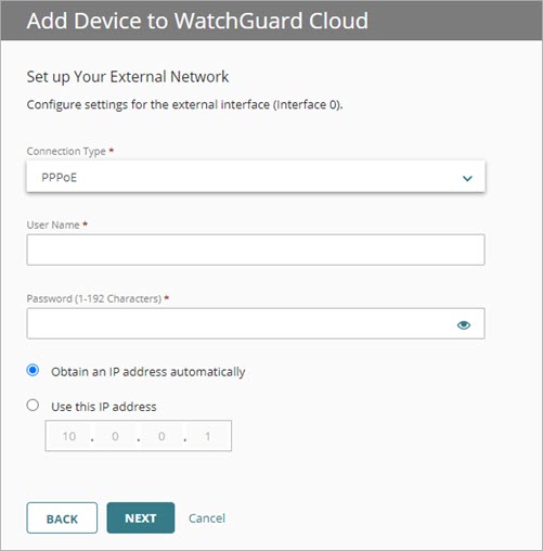 Screen shot of the External Network settings, PPPoE