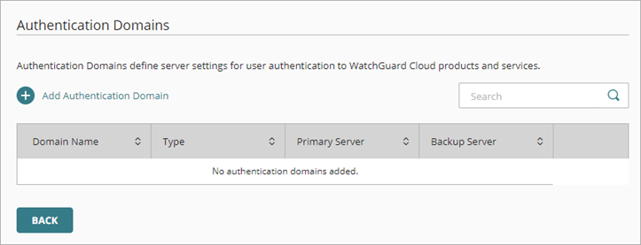 Screen shot of the Authentication Domains page