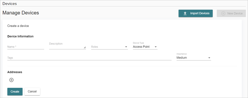 Screenshot of the Create a device section