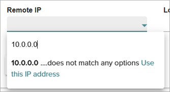 Screenshot of the Remote IP field in the Search Criteria section that shows an IP address manually added