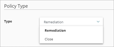 Screen shot of the Policy Type drop-down list on the Add Policy page