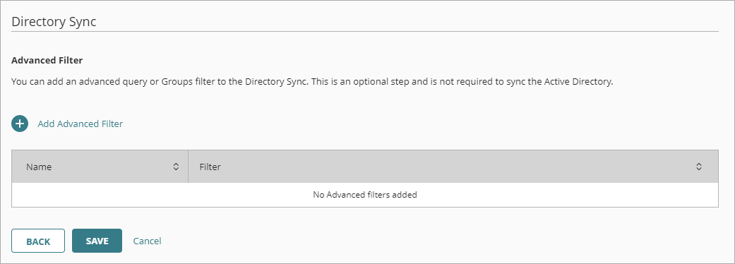 Screen shot of the Advanced Filter settings.