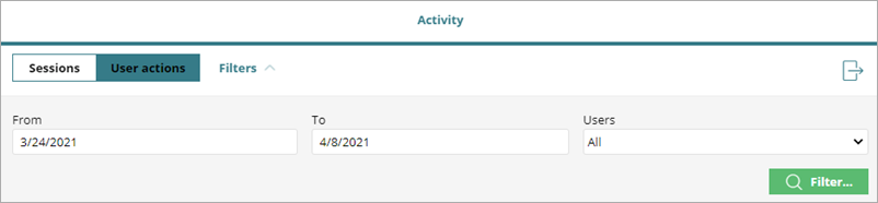 Screen shot of Service Provider Endpoint Manager, User actions filter