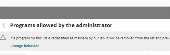 Screen shot of Programs Allowed by the Administrator dialog box