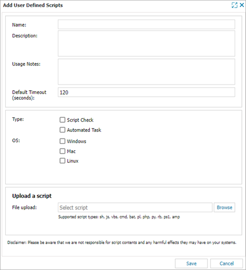 Screenshot of the Add User Defined Scripts dialog box in N-sight