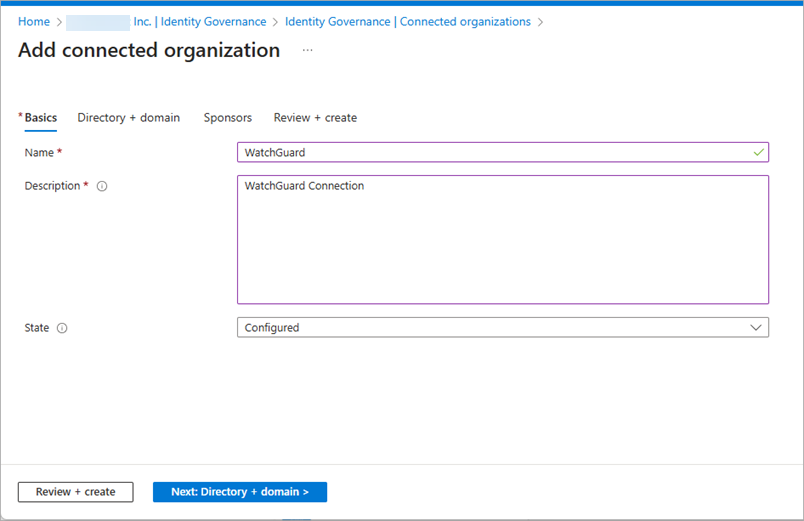 Screen shot of the Add Connected Organization page