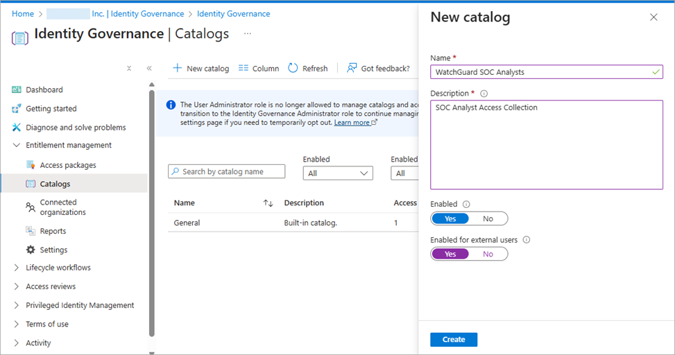 Screen shot of the New Catalog page
