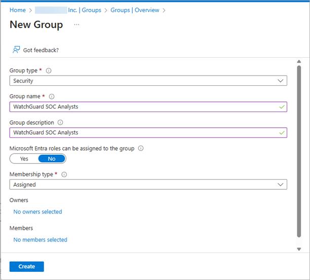 Screen shot of the New Group page