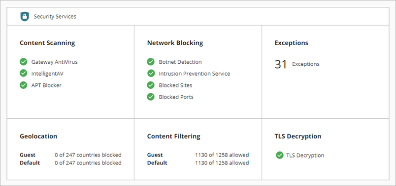 Screen shot of the Security Services section of the Device Configuration page