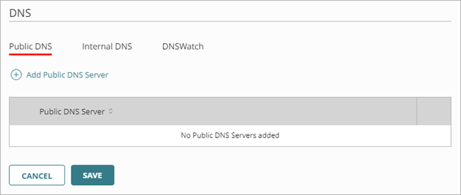 Screen shot of the DNS settings for a cloud-managed Firebox