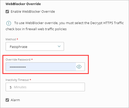 Screenshot of Override Password text box